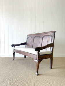 A Good 19th Century English Oak Settle with Freshly Upholstered Seat