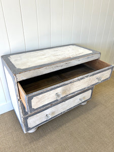 An Antique English Painted Pine Chest of Drawers Dresser with Bun Feet c1890