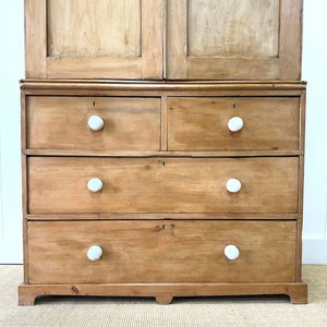 A 19th Century English Pine Linen Press Cupboard with Porcelain Knobs