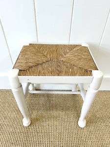 A Vintage English Wooden Stool with Rush Seat