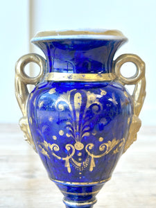 Royal Blue Floral Antique Vase in the style of Le Tallec Porcelain