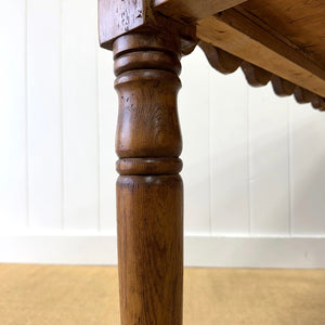 An Antique English Country Pine 4.5 ft Kitchen Dining Table with Scalloped Apron c1890