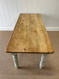 Vintage English Country Painted Pine and Waxed  6ft Dining Harvest Table