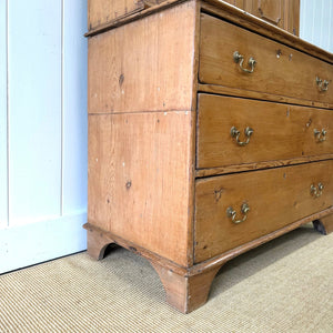 A 19th Century English Pine Linen Press Cupboard with Brass Hardware