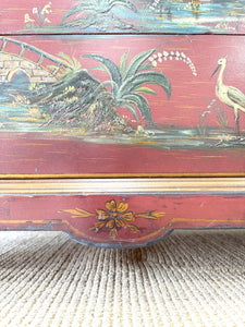 An Antique Red Chinoiserie Bookcase Cabinet or Hutch