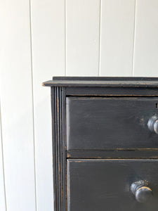 An Ebonized Antique English Pine Chest of Drawers or Dresser