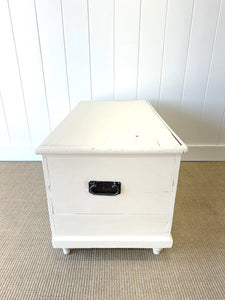 A Rustic Cream Painted English Pine Blanket Box or Coffee Table With Iron Handles