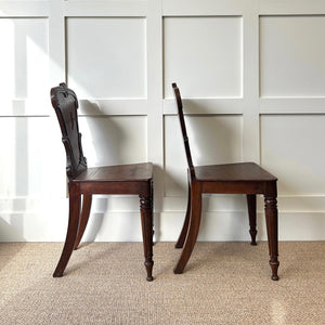 A Pair of Scottish William IV Oak Carved Hall Chairs