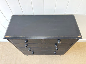 An Ebonized Antique English Pine Chest of Drawers or Dresser