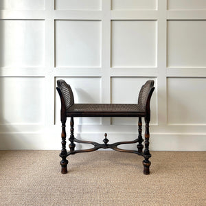 A Sturdy Antique English Caned Small Bench