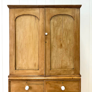 A 19th Century English Pine Linen Press Cupboard with Porcelain Knobs