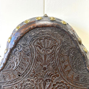 17th Century Iberian or English Walnut Side Chair, Richly Tooled and Studded Leather Seat & Back