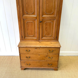 A 19th Century English Pine Linen Press Cupboard with Brass Hardware