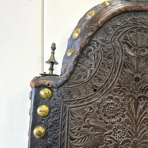 17th Century Iberian or English Walnut Side Chair, Richly Tooled and Studded Leather Seat & Back