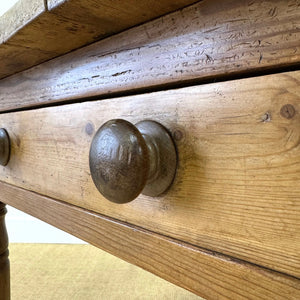 An Antique English Country Pine 4.5 ft Kitchen Dining Table with Scalloped Apron c1890