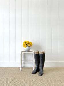 A Vintage English Wooden Stool with Rush Seat