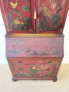 An Antique Red Chinoiserie Bookcase Cabinet or Hutch