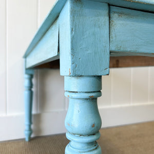 Antique English Country Pine Painted Blue Console Table c1890