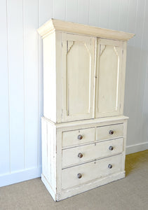 A Good Painted 19th Century English Pine Linen Press Housekeepers Cupboard