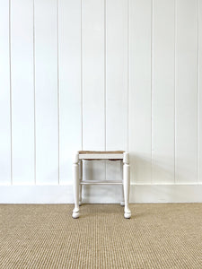 A Vintage English Wooden Stool with Rush Seat