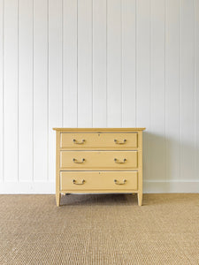 An Antique English Yellow Painted Pine Chest of Drawers Dresser c1890