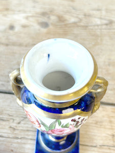 Royal Blue Floral Antique Vase in the style of Le Tallec Porcelain