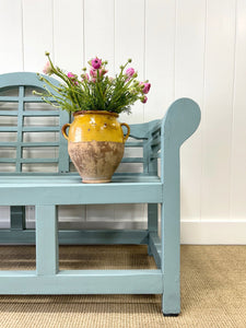 An Antique Robin's Egg Blue Painted Lutyens Garden Bench