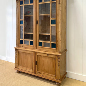 A Large French 19th Century Style Pine Bookcase with Glazed Doors