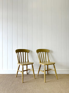 A Vintage Set of 4 Mustard Slat Back Chairs