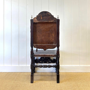 17th Cenutry Iberian or English Walnut Side Chair w/Richly Tooled and Studded Leather Seat & Back