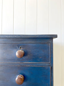 An Antique English Cobalt Blue Painted Pine Chest of Drawers Dresser c1890