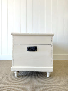 A Rustic Cream Painted English Pine Blanket Box or Coffee Table With Iron Handles