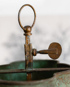 An Antique French Painted Toleware and Brass Twin Desk Lamp