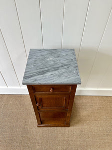 A 19th Century French Walnut  Nightstand with Drawer and Marble Top