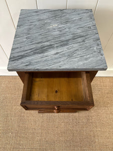 A 19th Century French Walnut  Nightstand with Drawer and Marble Top