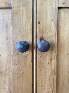 A Handsome English 19thc Pine Cupboard with Wooden Knobs