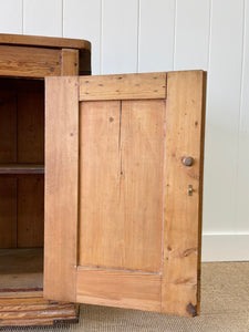 A Handsome English 19thc Pine Cupboard with Wooden Knobs