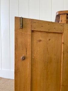 A Handsome English 19thc Pine Cupboard with Wooden Knobs