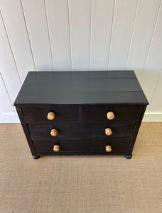 An Antique English Ebonized Black Chest of Drawers Dresser c1890