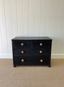 An Antique English Ebonized Black Chest of Drawers Dresser c1890