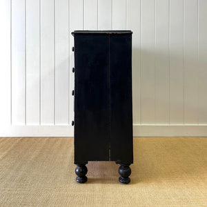 An Ebonized Antique English Pine Chest of Drawers or Dresser