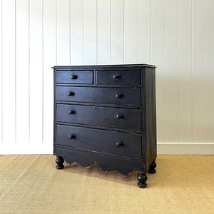 An Ebonized Antique English Pine Chest of Drawers or Dresser