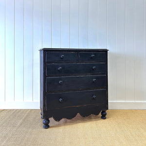 An Ebonized Antique English Pine Chest of Drawers or Dresser