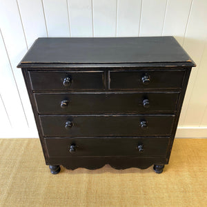 An Ebonized Antique English Pine Chest of Drawers or Dresser