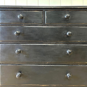 An Ebonized Antique English Pine Chest of Drawers or Dresser