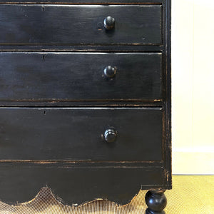 An Ebonized Antique English Pine Chest of Drawers or Dresser