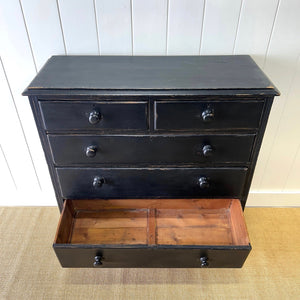 An Ebonized Antique English Pine Chest of Drawers or Dresser