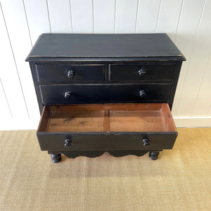 An Ebonized Antique English Pine Chest of Drawers or Dresser