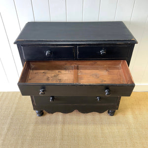 An Ebonized Antique English Pine Chest of Drawers or Dresser