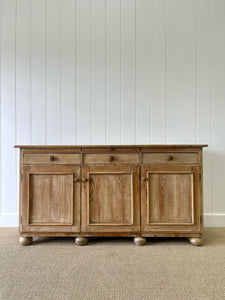 A Large English Pale Pine Colored Country 3 Drawer Buffet or Sideboard c1860